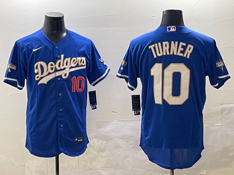 Men Los Angeles Dodgers #10 Turner Blue Gold Elite 2025 Nike MLB Jersey style 5